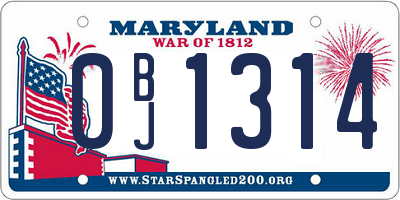 MD license plate 0BJ1314