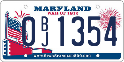 MD license plate 0BJ1354