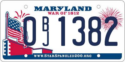 MD license plate 0BJ1382