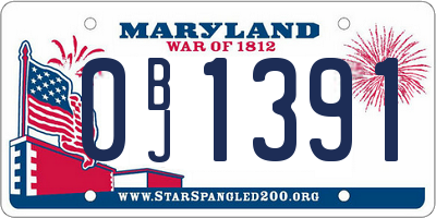 MD license plate 0BJ1391