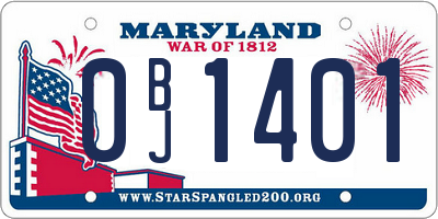MD license plate 0BJ1401