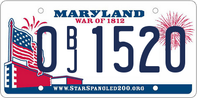 MD license plate 0BJ1520