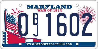MD license plate 0BJ1602
