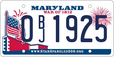 MD license plate 0BJ1925