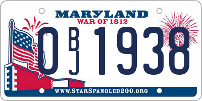 MD license plate 0BJ1938