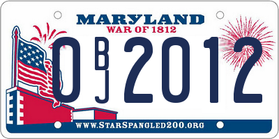 MD license plate 0BJ2012
