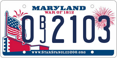 MD license plate 0BJ2103