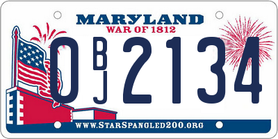 MD license plate 0BJ2134