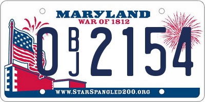 MD license plate 0BJ2154