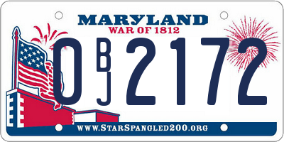 MD license plate 0BJ2172