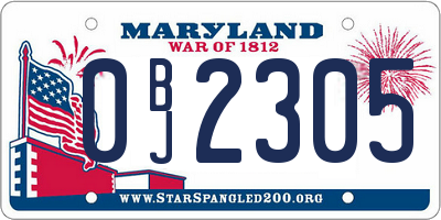 MD license plate 0BJ2305