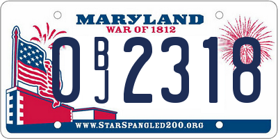 MD license plate 0BJ2318