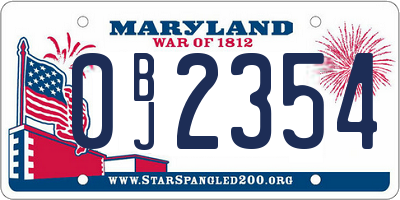 MD license plate 0BJ2354