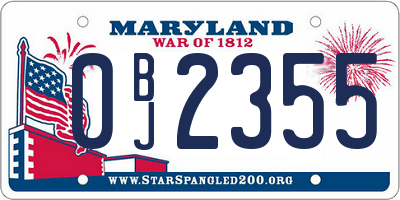 MD license plate 0BJ2355