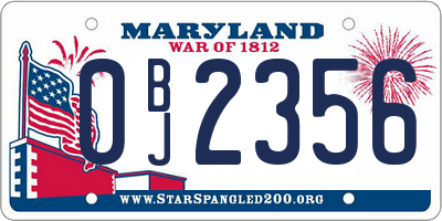 MD license plate 0BJ2356