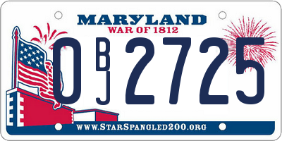 MD license plate 0BJ2725