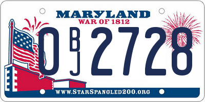 MD license plate 0BJ2728