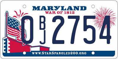 MD license plate 0BJ2754