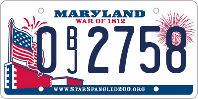 MD license plate 0BJ2758