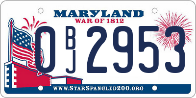 MD license plate 0BJ2953