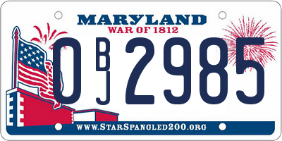 MD license plate 0BJ2985