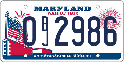 MD license plate 0BJ2986