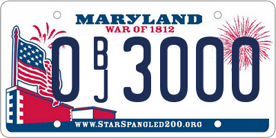 MD license plate 0BJ3000