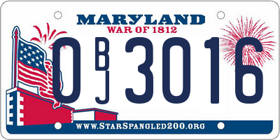 MD license plate 0BJ3016