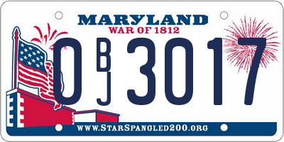 MD license plate 0BJ3017