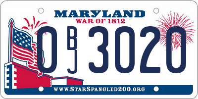 MD license plate 0BJ3020