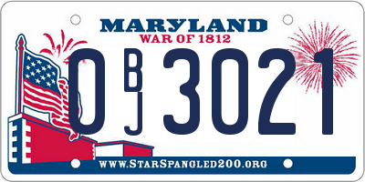 MD license plate 0BJ3021