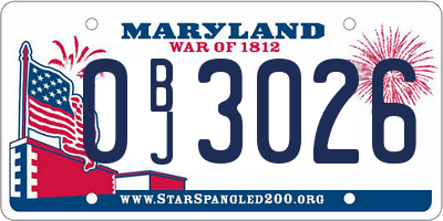 MD license plate 0BJ3026