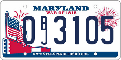 MD license plate 0BJ3105