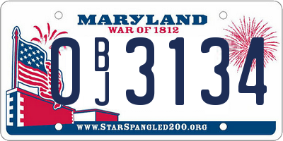 MD license plate 0BJ3134