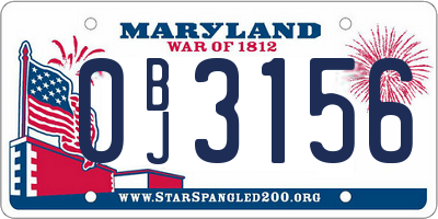 MD license plate 0BJ3156