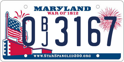 MD license plate 0BJ3167