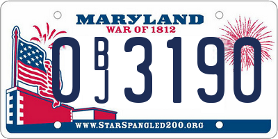 MD license plate 0BJ3190