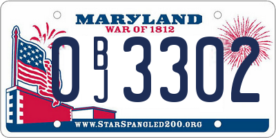 MD license plate 0BJ3302