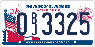 MD license plate 0BJ3325