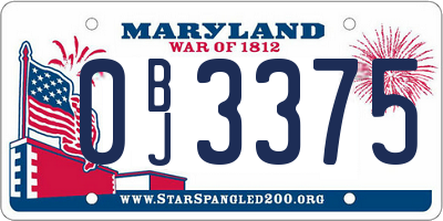MD license plate 0BJ3375