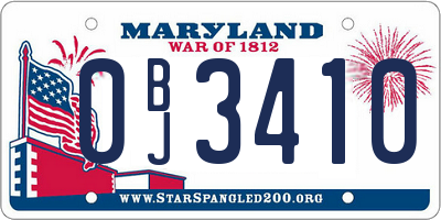 MD license plate 0BJ3410