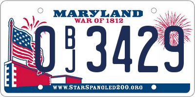 MD license plate 0BJ3429