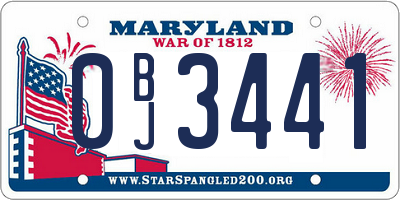 MD license plate 0BJ3441