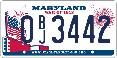 MD license plate 0BJ3442
