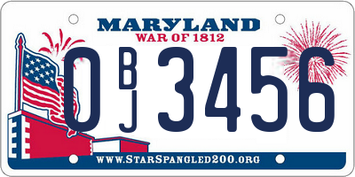 MD license plate 0BJ3456