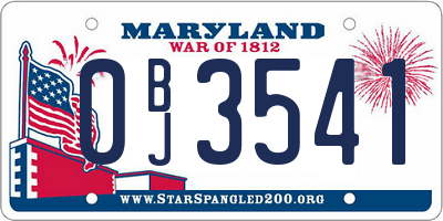 MD license plate 0BJ3541