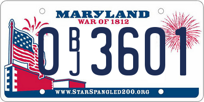 MD license plate 0BJ3601