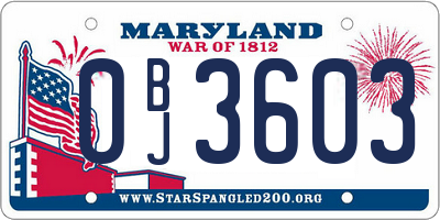 MD license plate 0BJ3603