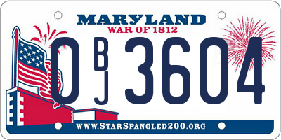 MD license plate 0BJ3604
