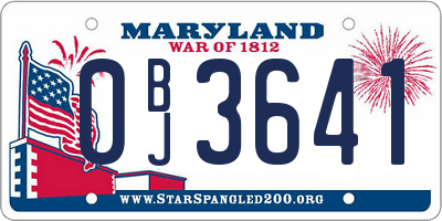 MD license plate 0BJ3641